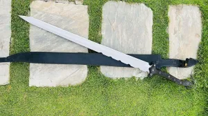 30" Custom Carbon Steel Blade, Black Micarta Handle, and Western Leather Sheath- Rugged Aesthetic- Wedding Gifts