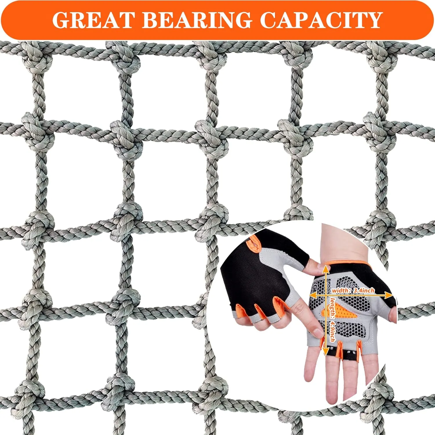 3.3' X 9.9' Nylon Playground Net, Heavy Duty Large Military Climbing Cargo Net, Kids Safety Protection Net, Rope Ladder, Swingset, for Kids & Adult, Indoor & Outdoor, Treehouse, Jungle Gyms
