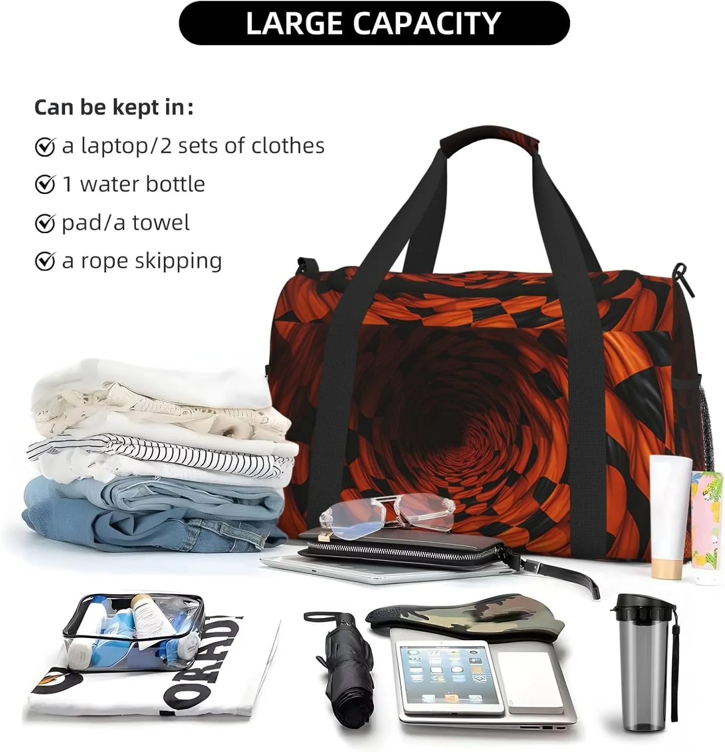 3D Brown Checkered Duffle Bag Foldable Travel Tote Bag Carry On Large Weekender Overnight Bags Waterproof Gym Bag For Women Men