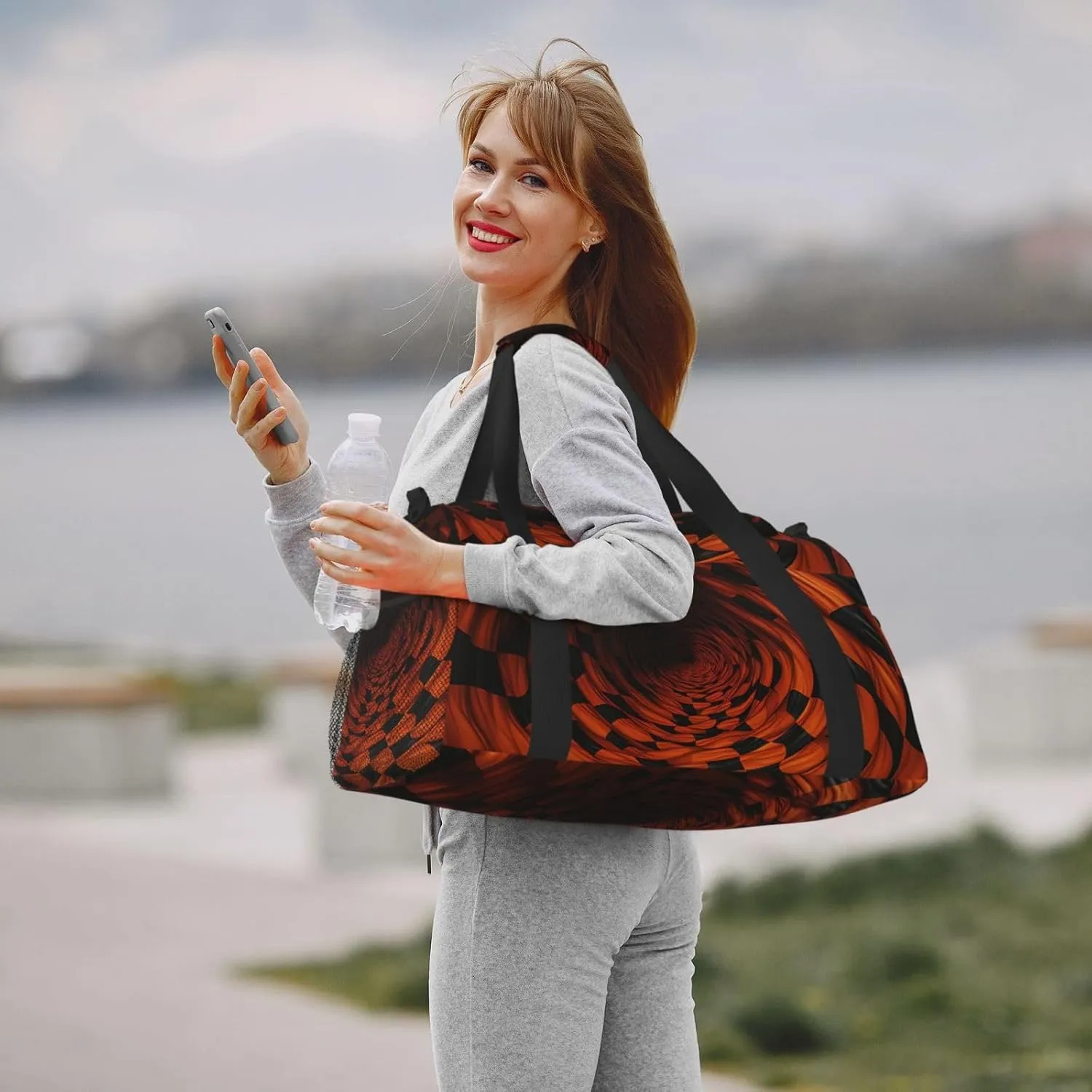 3D Brown Checkered Duffle Bag Foldable Travel Tote Bag Carry On Large Weekender Overnight Bags Waterproof Gym Bag For Women Men