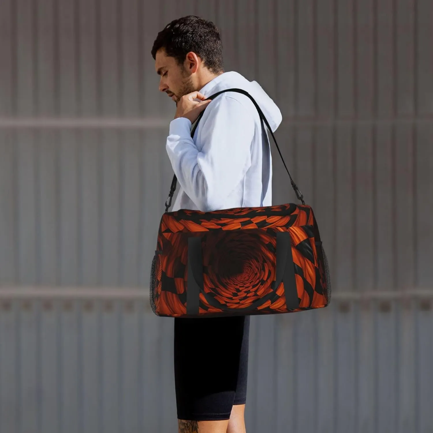 3D Brown Checkered Duffle Bag Foldable Travel Tote Bag Carry On Large Weekender Overnight Bags Waterproof Gym Bag For Women Men