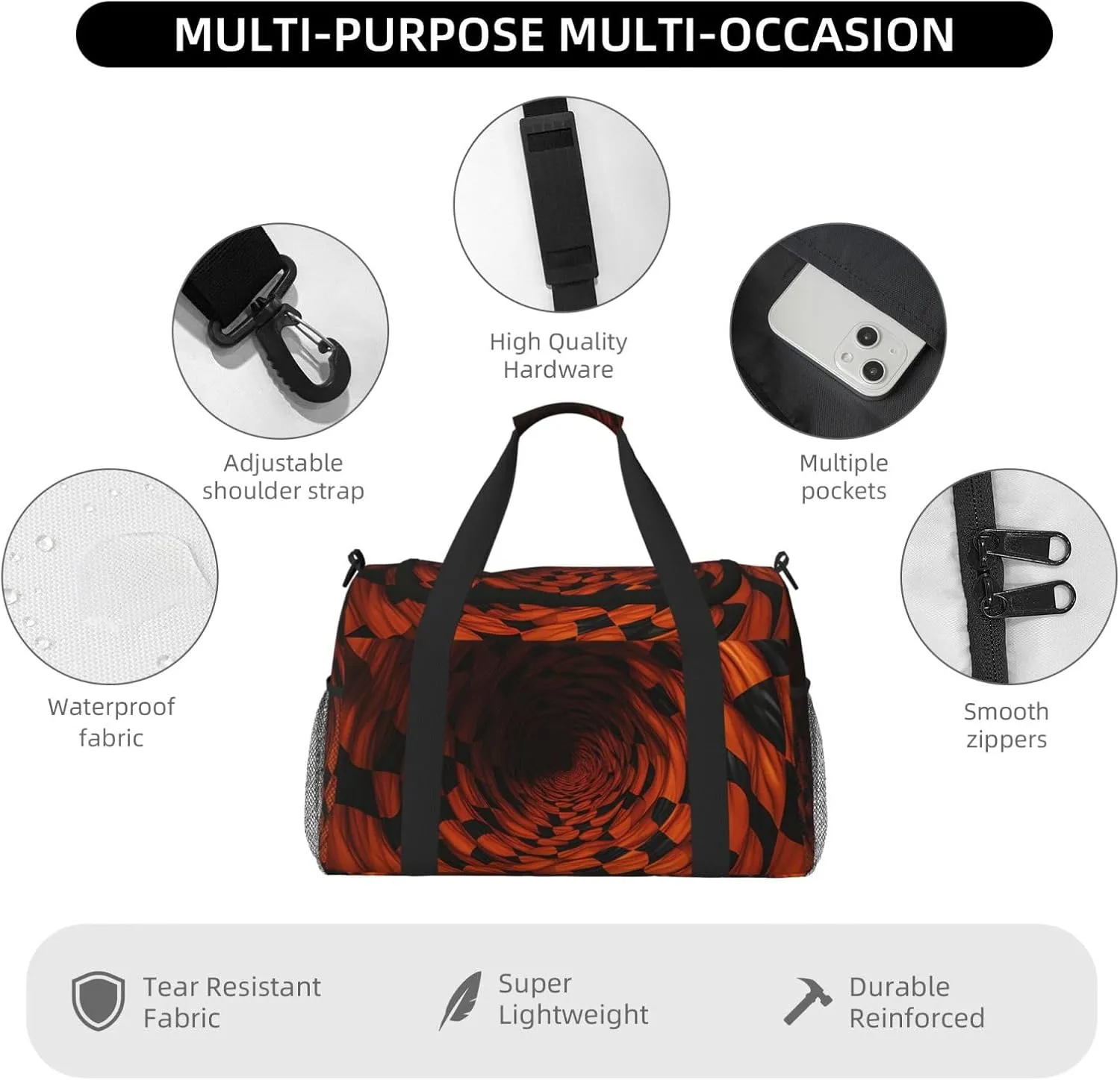 3D Brown Checkered Duffle Bag Foldable Travel Tote Bag Carry On Large Weekender Overnight Bags Waterproof Gym Bag For Women Men