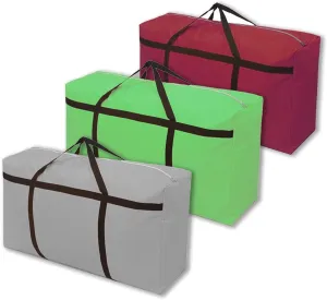 3pcs Extra Large 47.6 gal Heavy duty Storage Bags with Strong Handle, Travel Duffel Clothes Bags for Moving, Travelling, Camping, Festival Decorations Storage, Green Gray Red