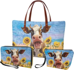 3PCS Tote Bag with Wallet, Purse and Wallet Set for Women Large Top Handle Purse Casual Satchel Handbag