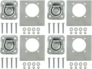 4-Pack - Recessed Pan D-Ring Trailer Tie Downs (6,000 Lb. Capacity) and Heavy Backer Plates, Including Mounting Hardware (Complete Set: 16 Carriage Bolts, Washers and Nylon Lock Nuts)