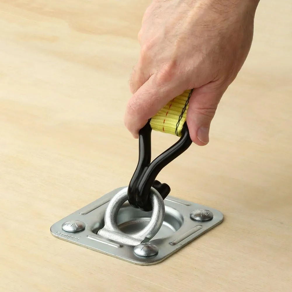 4-Pack - Recessed Pan D-Ring Trailer Tie Downs (6,000 Lb. Capacity) and Heavy Backer Plates, Including Mounting Hardware (Complete Set: 16 Carriage Bolts, Washers and Nylon Lock Nuts)