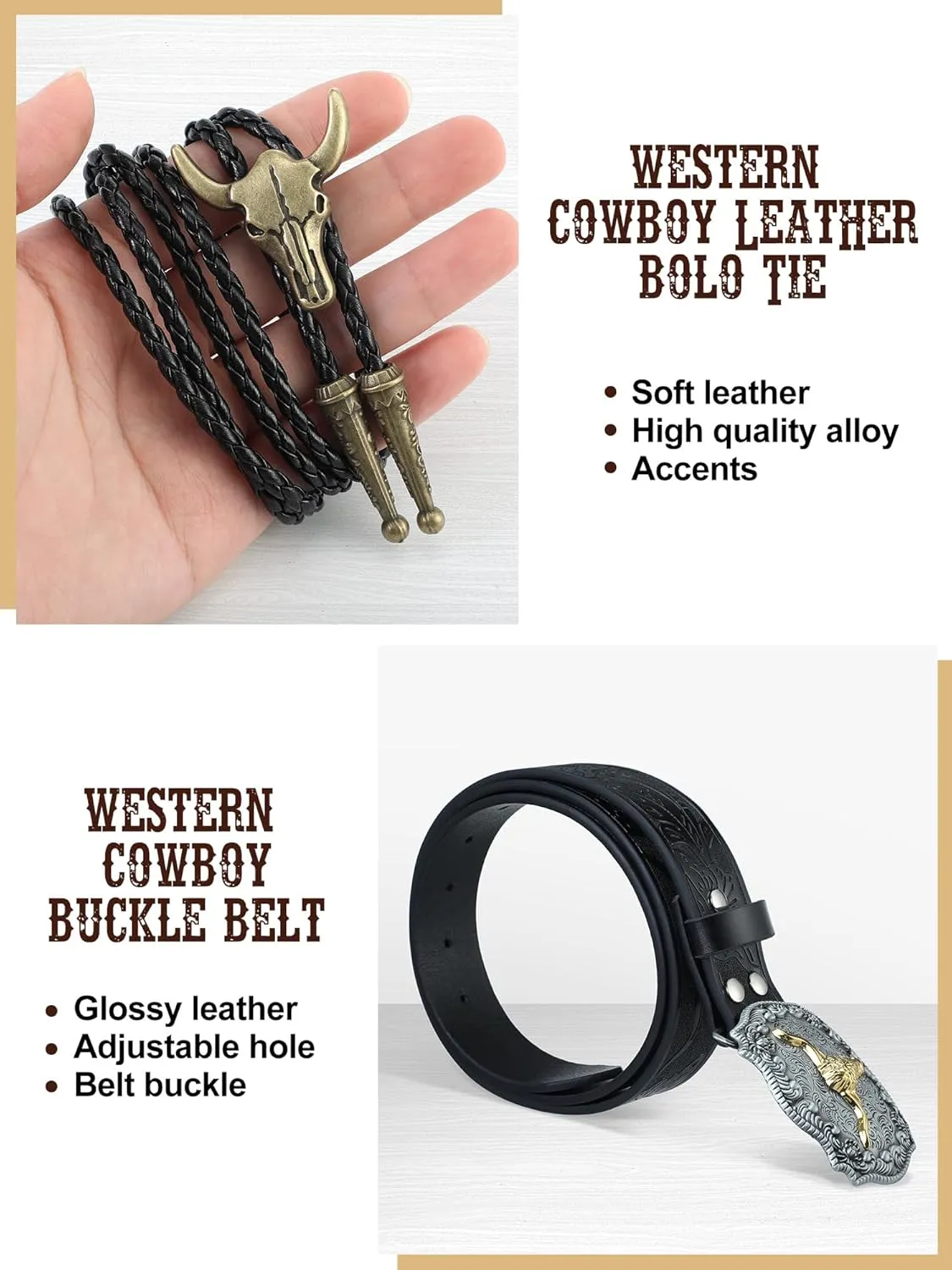 4 Pcs Western Outfits for Men Cowboy Suede Leather Vest Hat Necktie Buckle Belt for Halloween Costume Party