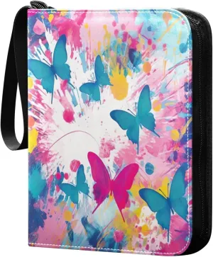 4 Pockets Trading Card Binder Colorful Butterflies Holds 400 Standard Cards, Waterproof TCG CCG MTG Album, Gifts for Collectors, Boys and Girls