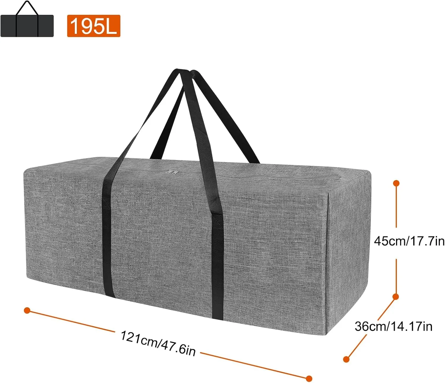 47 Inch Sports Duffle Bag - 195L Large Luffel Bag for Travel, Foldable Luggage Duffle Bag with Zippers for Men Women (Grey)