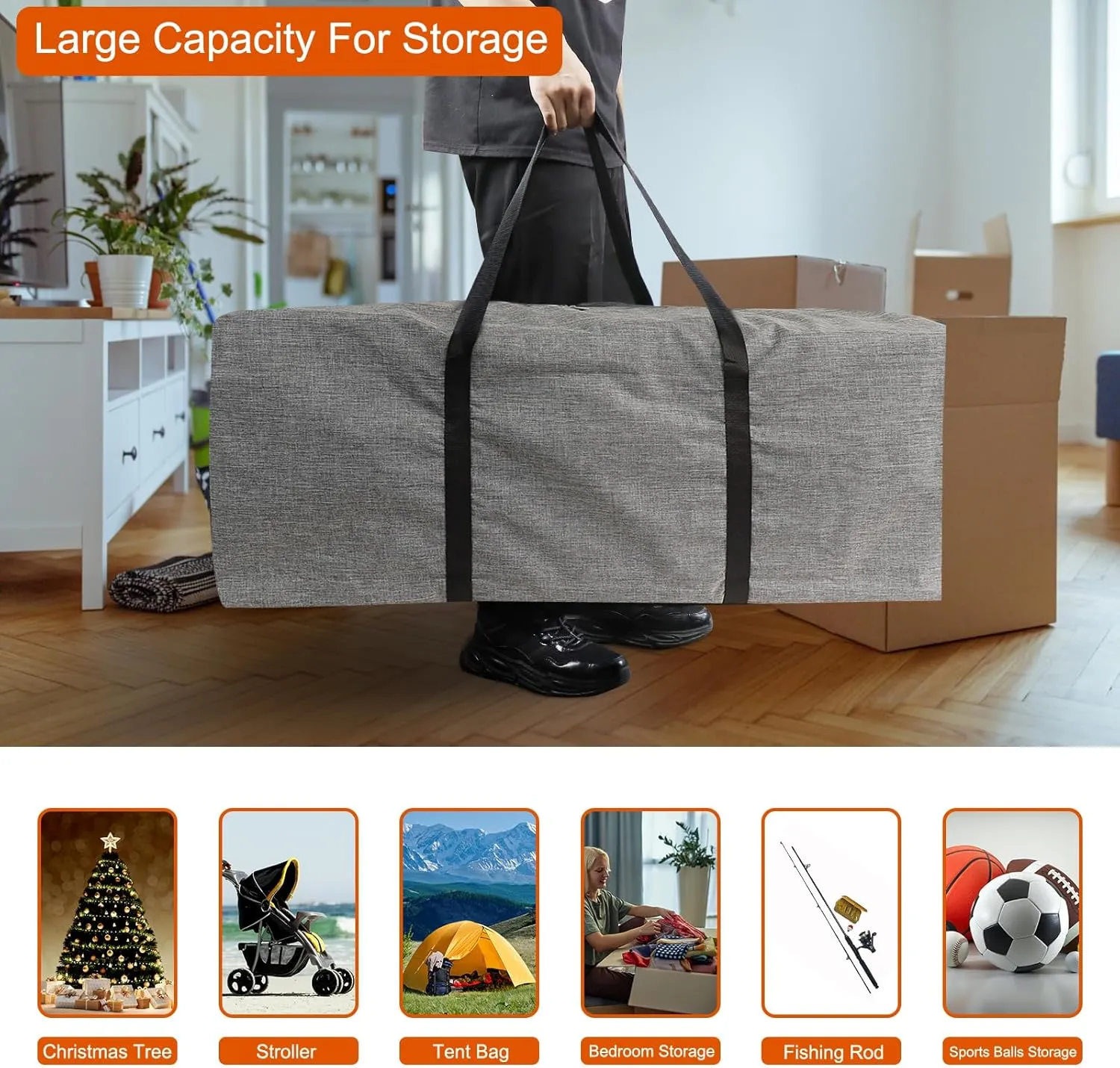47 Inch Sports Duffle Bag - 195L Large Luffel Bag for Travel, Foldable Luggage Duffle Bag with Zippers for Men Women (Grey)