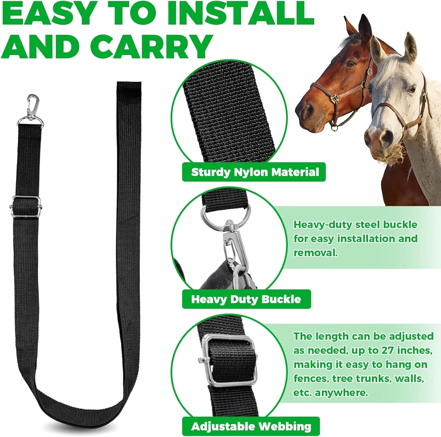4PCS Hay Bag Goat Hay Feeder Slow Feed Hay Bags 600D Oxford Cloth with Metal Ring and Adjustable Strap Hay Bags for Horses Goats Sheep Donkeys Cows (Black,4pcs