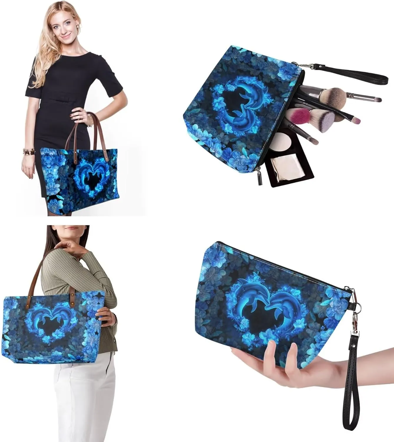 5 PCS Purse and Wallet Set Large Shoulder Bag Top Handle Purse with PU Wallet Cosmetic Purse Car Key Cover