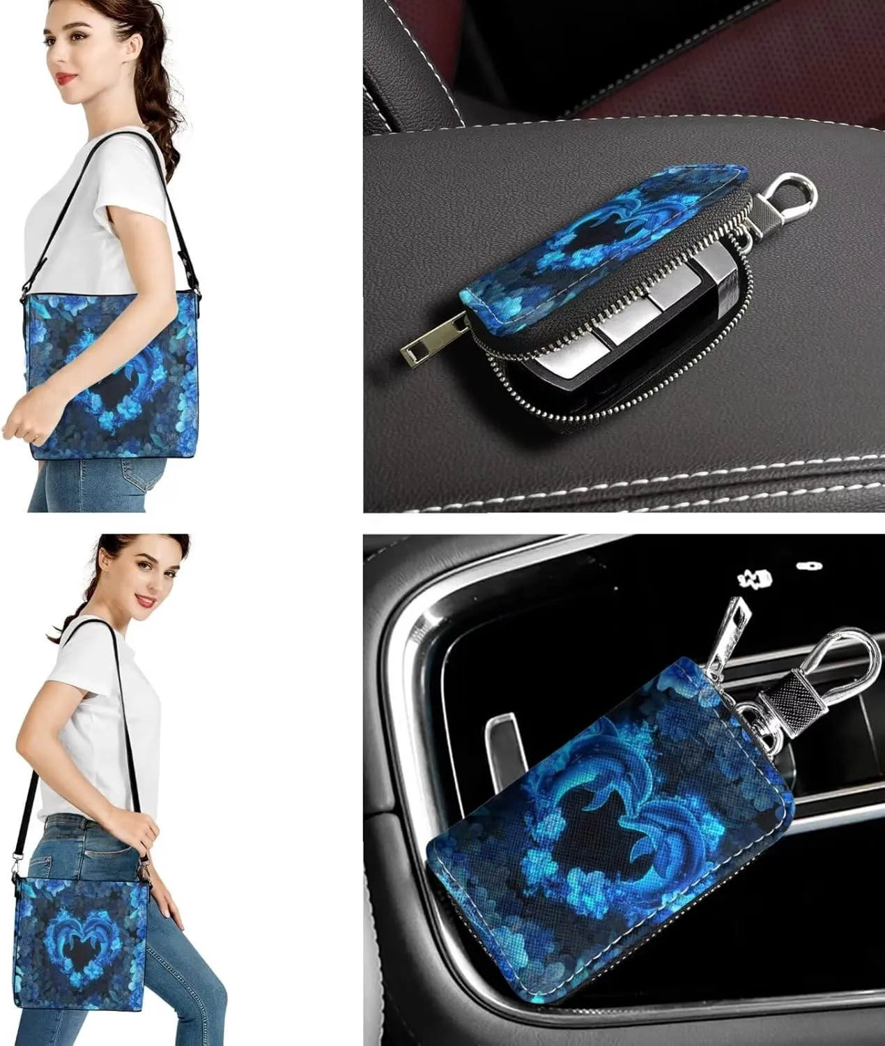 5 PCS Purse and Wallet Set Large Shoulder Bag Top Handle Purse with PU Wallet Cosmetic Purse Car Key Cover
