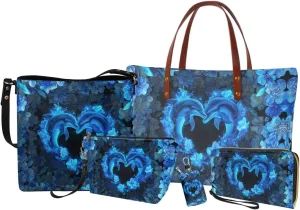 5 PCS Purse and Wallet Set Large Shoulder Bag Top Handle Purse with PU Wallet Cosmetic Purse Car Key Cover
