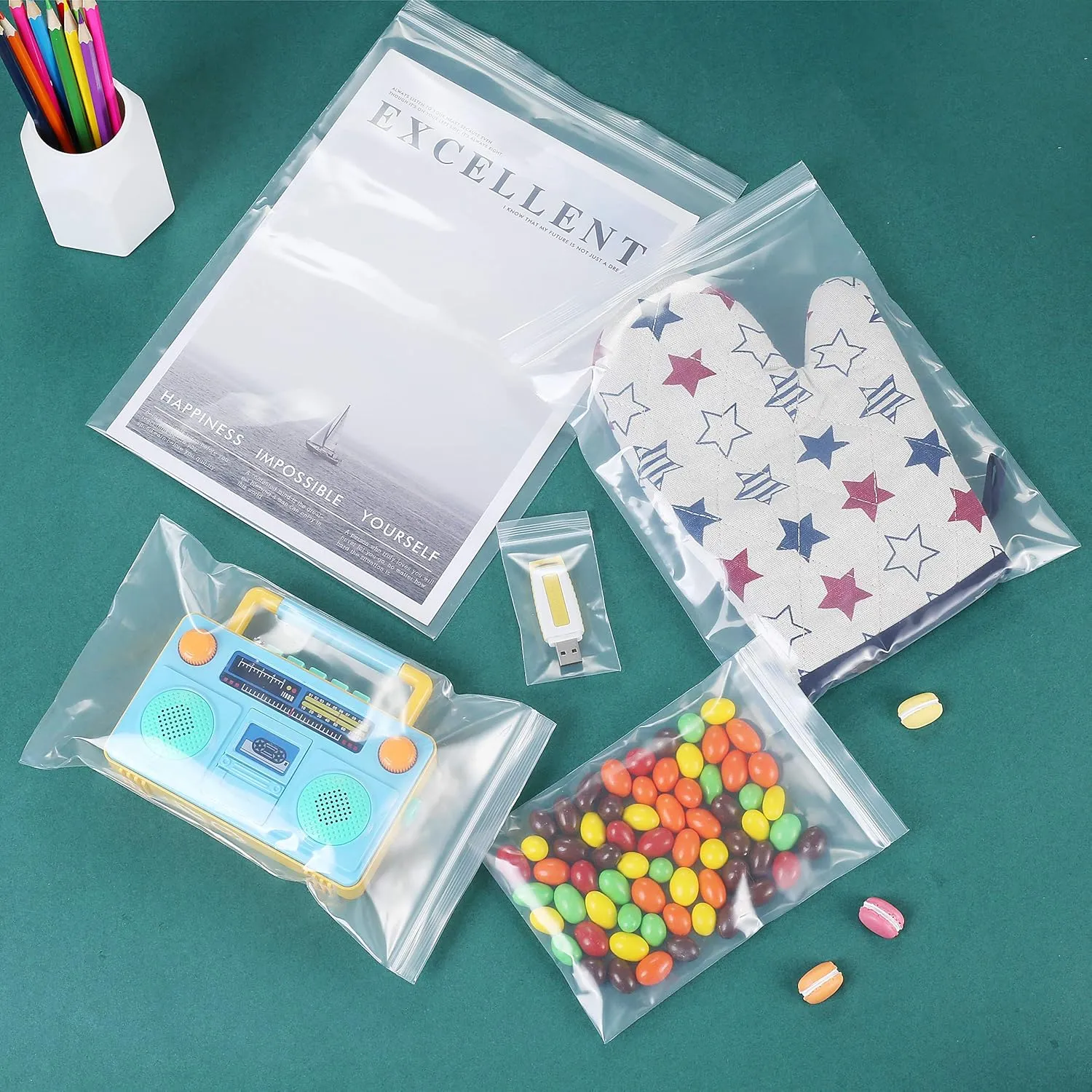 50 Pack 12" x 12" Thick 2.4Mil Clear Zip Seal Lock Poly Bags Reclosable Zip Plastic Bag Durable Clothing Shoes Toys Envelopes Photos Cards Snack Zipper Bags