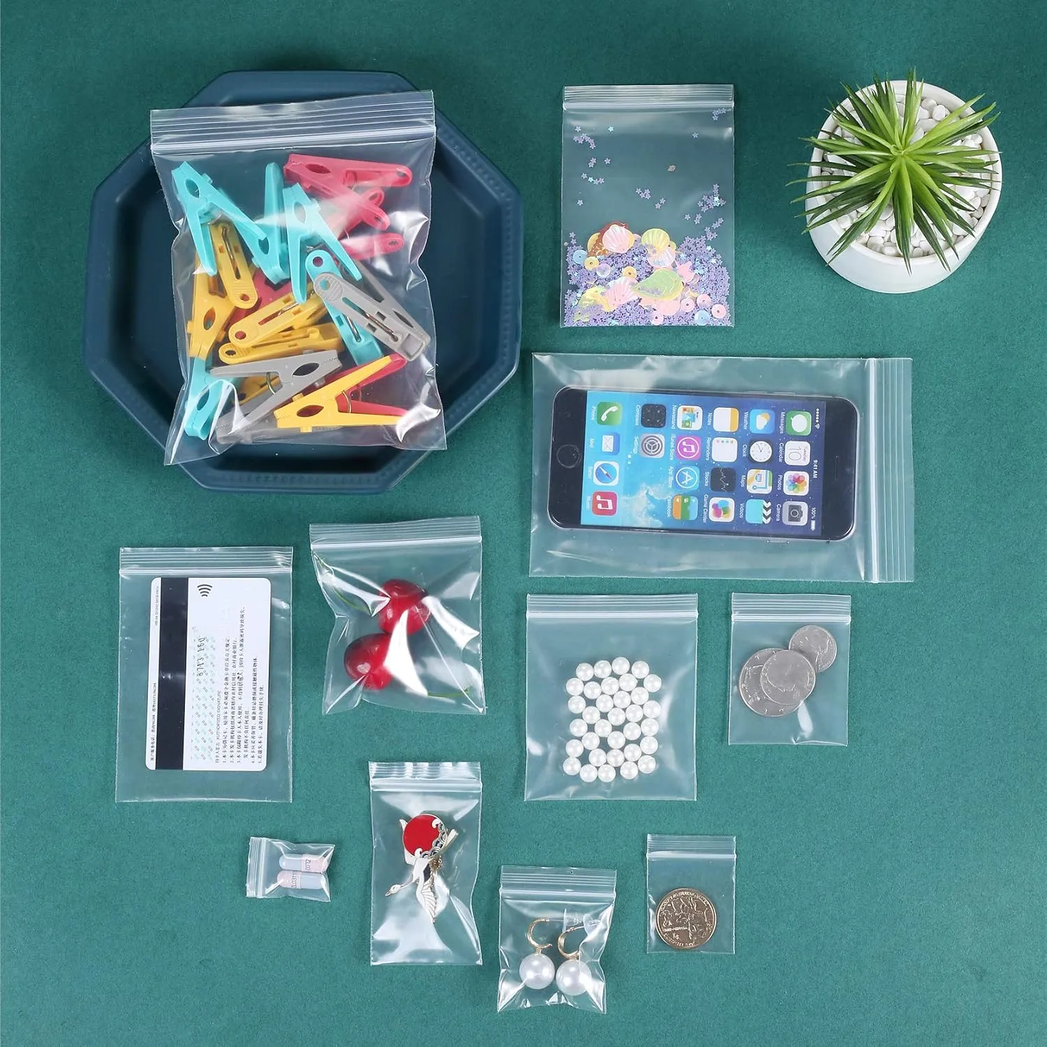 50 Pack 12" x 12" Thick 2.4Mil Clear Zip Seal Lock Poly Bags Reclosable Zip Plastic Bag Durable Clothing Shoes Toys Envelopes Photos Cards Snack Zipper Bags