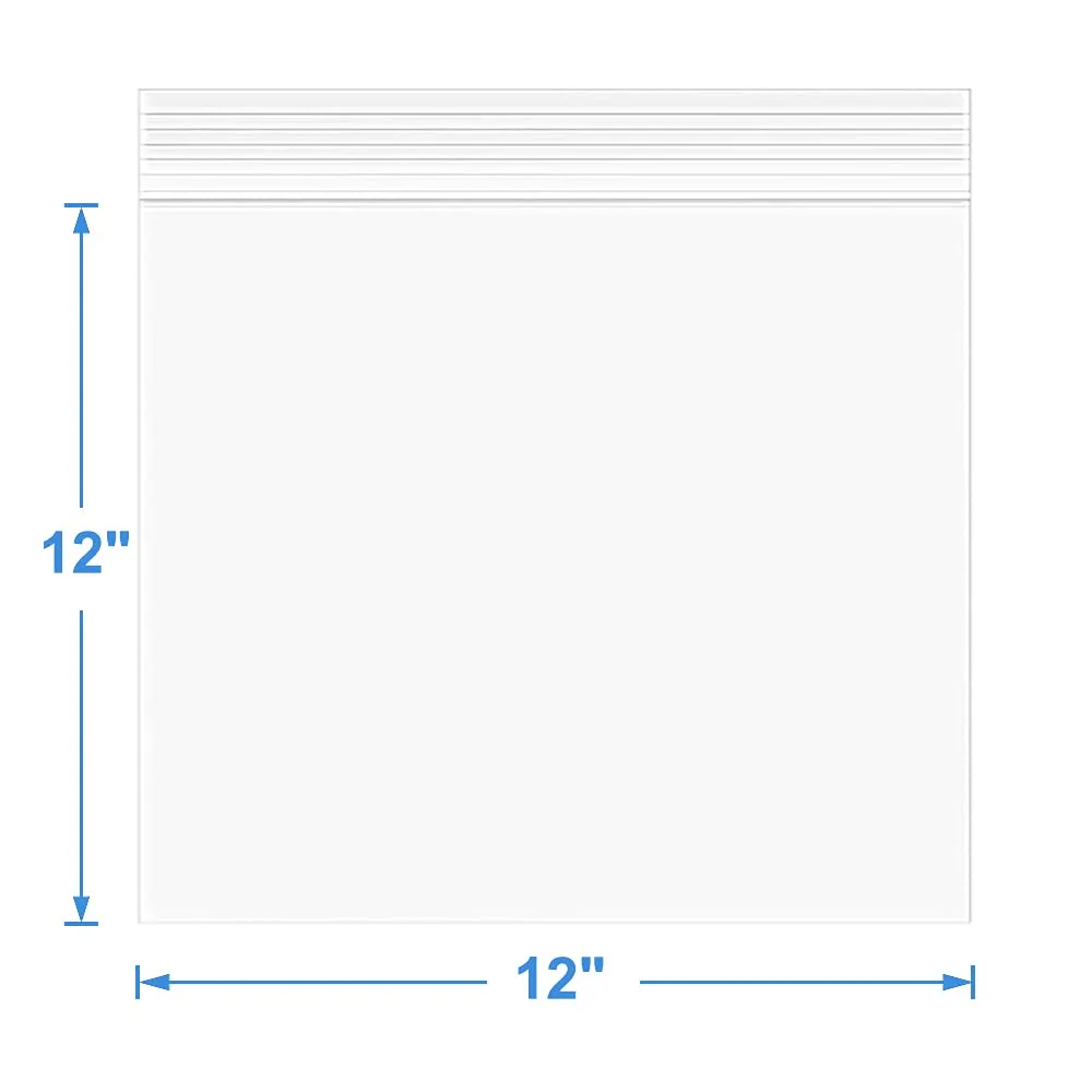 50 Pack 12" x 12" Thick 2.4Mil Clear Zip Seal Lock Poly Bags Reclosable Zip Plastic Bag Durable Clothing Shoes Toys Envelopes Photos Cards Snack Zipper Bags