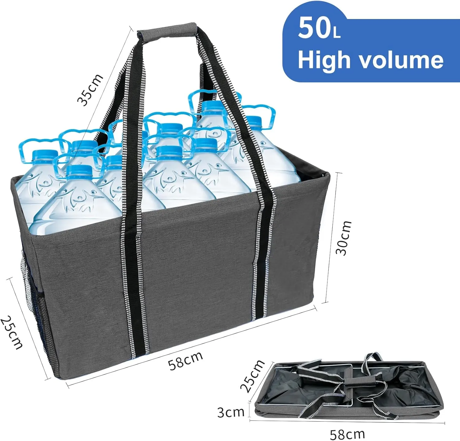 50L Utility Tote Bag Reusable Grocery Shopping Bag