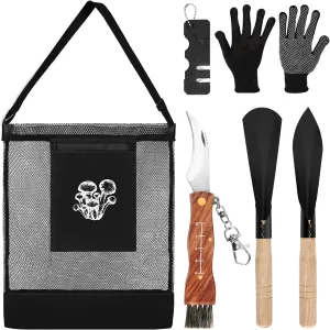6 PCS Mushroom Foraging Kit, Anglecai Mushroom Collecting Tools Includes Mushroom Foraging Bag/Mushroom Knife/Knife Sharpener/2P Mushroom Shovel/Mitt for Collecting and Storing Mushrooms