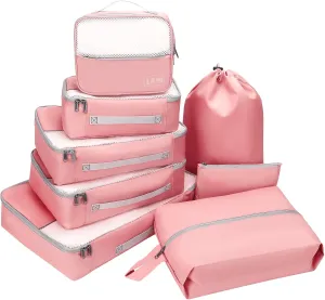 8 Set Packing Cubes for Travel (L,M,S,XS)-Suitcases Organizer Set for Travel Accessories Travel Essentials, Luggage Packing Bags for Carry on Suitcase (8set, Pink)