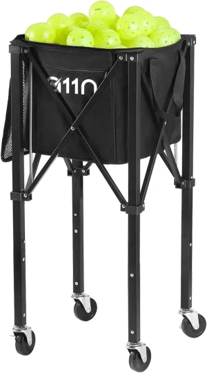 A11N Pickleball Tennis Ball Hopper - Sturdy Large Capacity Tennis Ball Basket Holds 120 Balls, Upgraded Pickleball Caddy Practice Equipment/Multifunction Pockets and Wheels for Training/Teaching