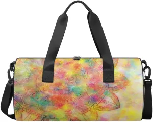 Abstract Ancient Mandala Sports Duffel Bag, Gym Tote Bag Waterproof Weekender Travel Bag for Overnight Travel Luggage Workout Women Men