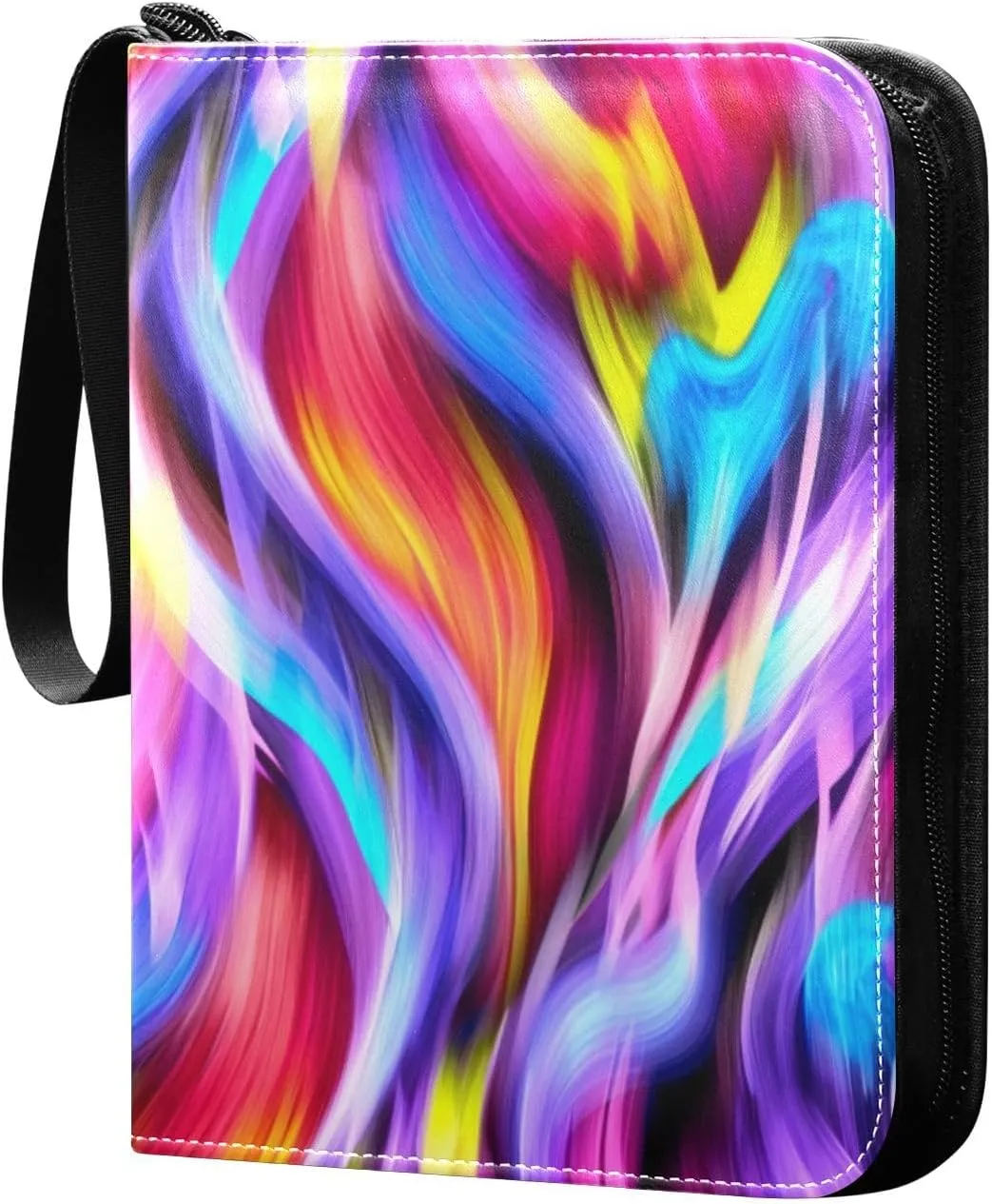 Abstract Colorful Lines Card Binder 4-Pockets, 400 Pockets Card Holder with 50 Removable Sleeves, Trading Card Collector Zipper Album Holder, Collector Album