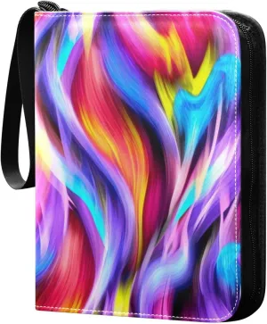 Abstract Colorful Lines Card Binder 4-Pockets, 400 Pockets Card Holder with 50 Removable Sleeves, Trading Card Collector Zipper Album Holder, Collector Album