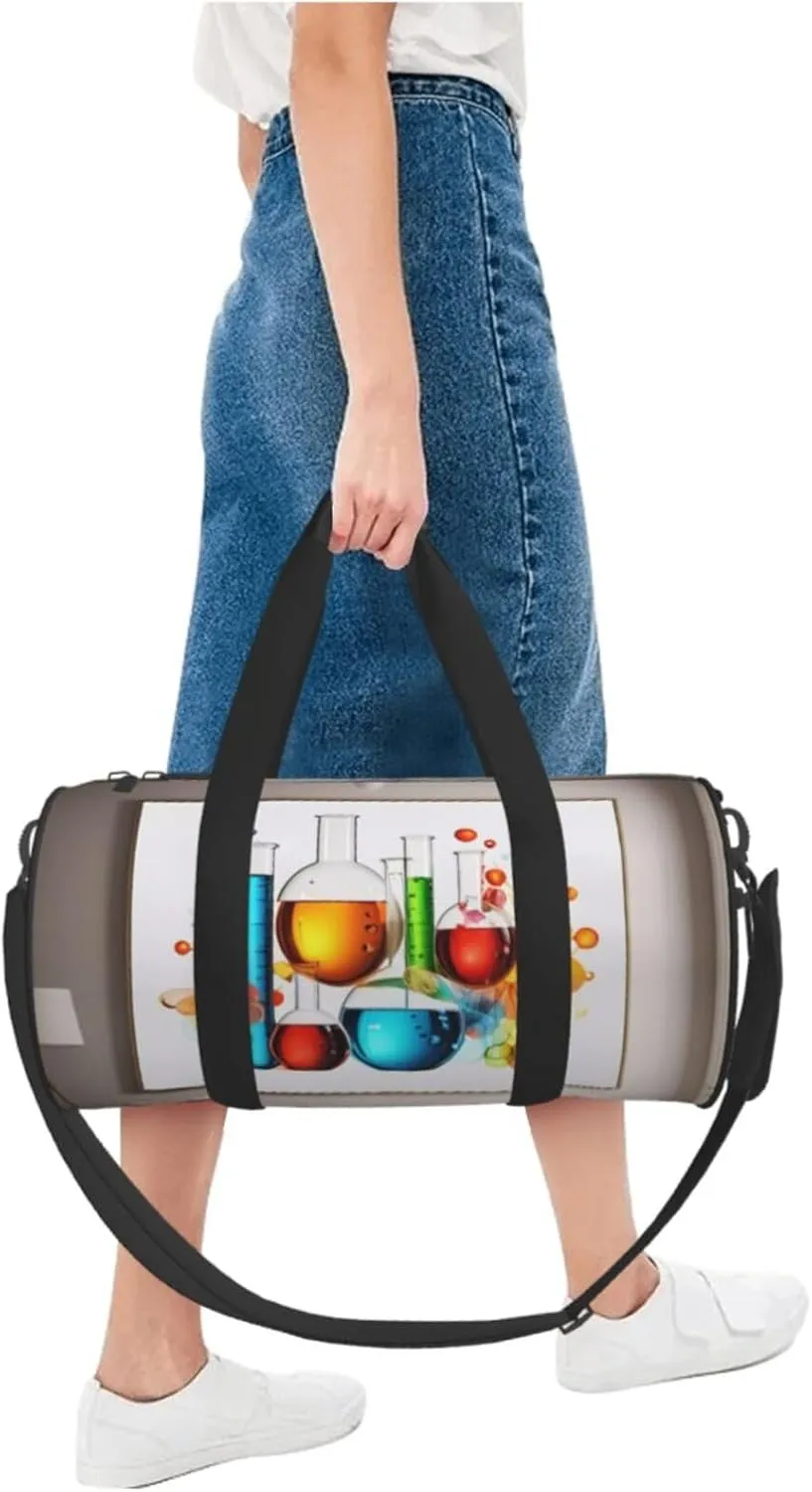 Abstract Science Chemistry Printed Travel Bag,Round Personal Item Storage bag,Foldie Duffel Bag for Traveling Vacation,Fitness,Sports