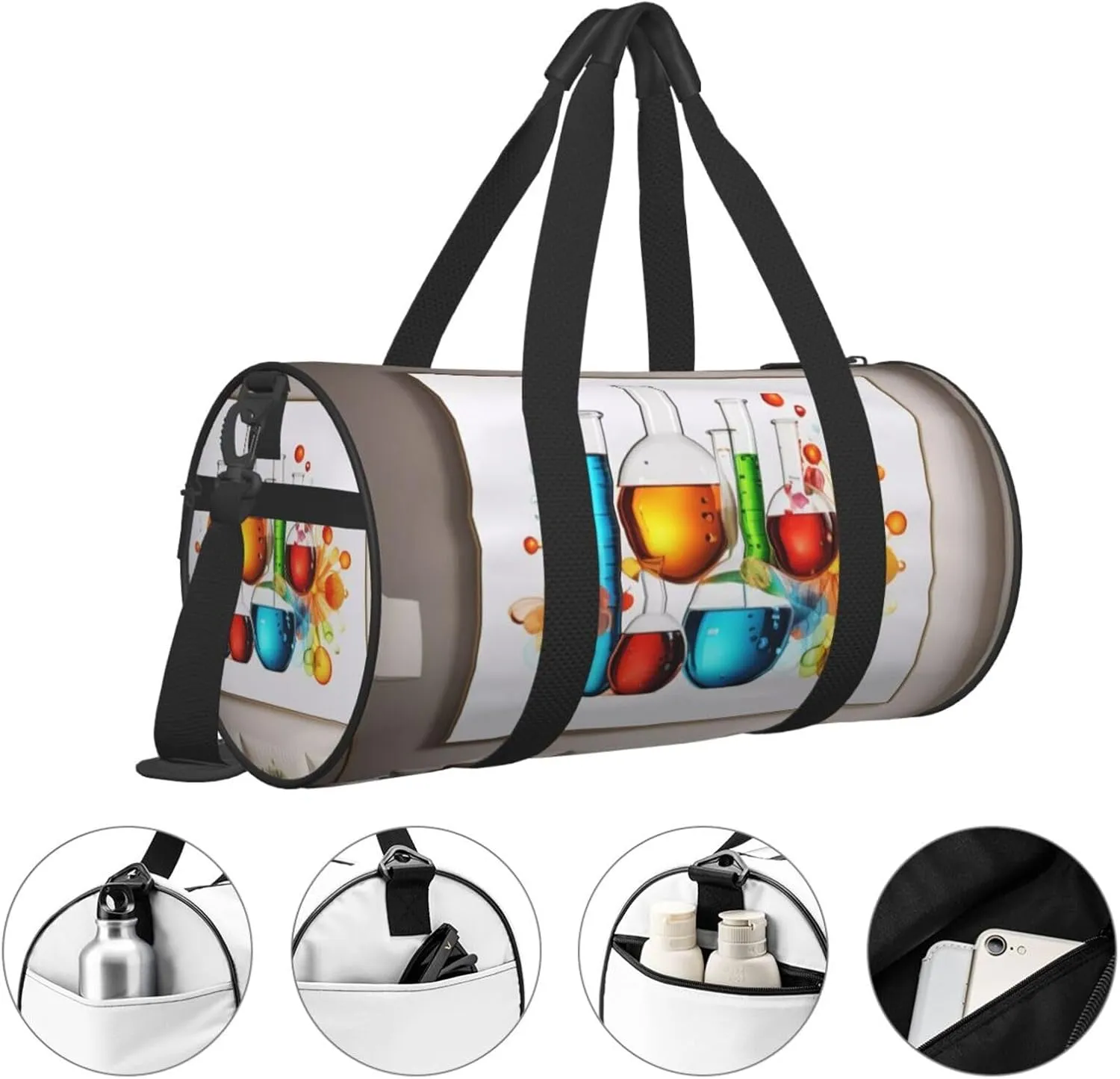 Abstract Science Chemistry Printed Travel Bag,Round Personal Item Storage bag,Foldie Duffel Bag for Traveling Vacation,Fitness,Sports