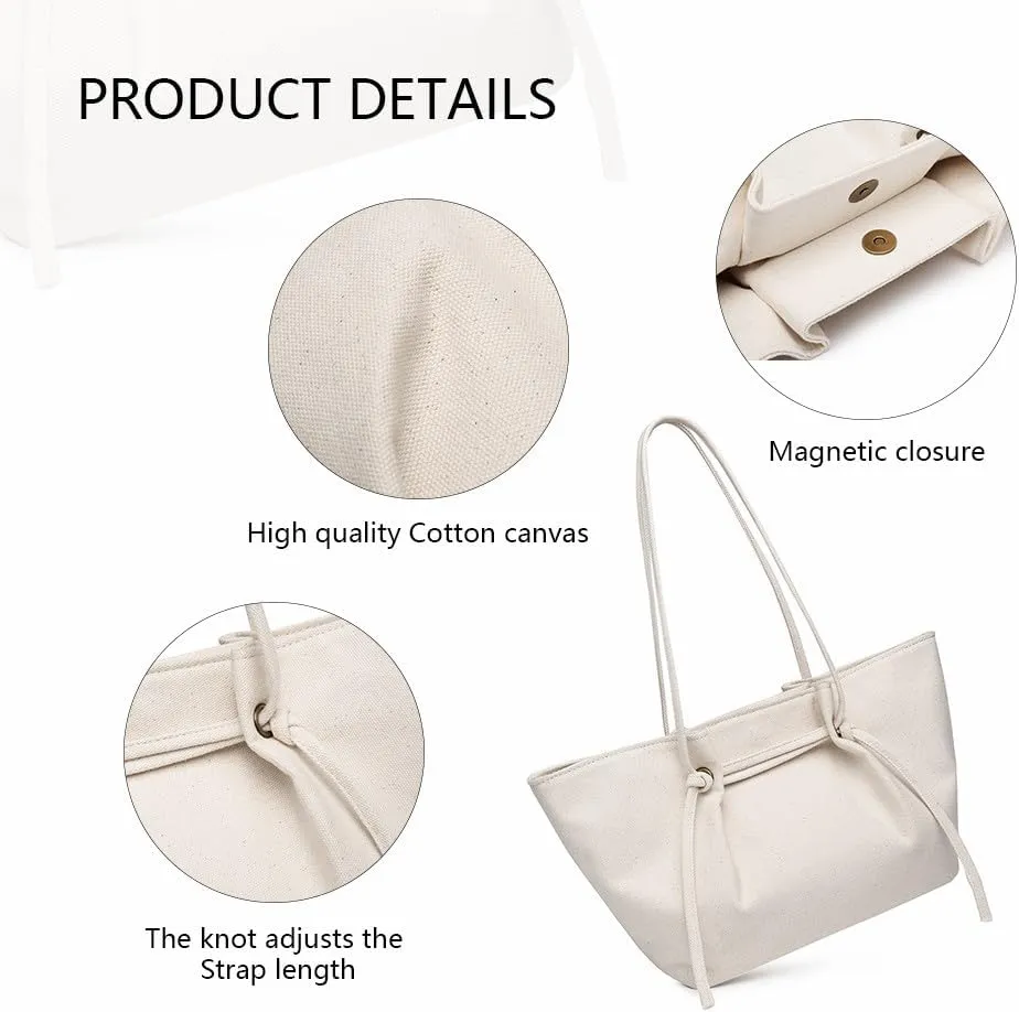 Adjustable length shoulder cotton canvas tote bag - large capacity and magnetic button switch