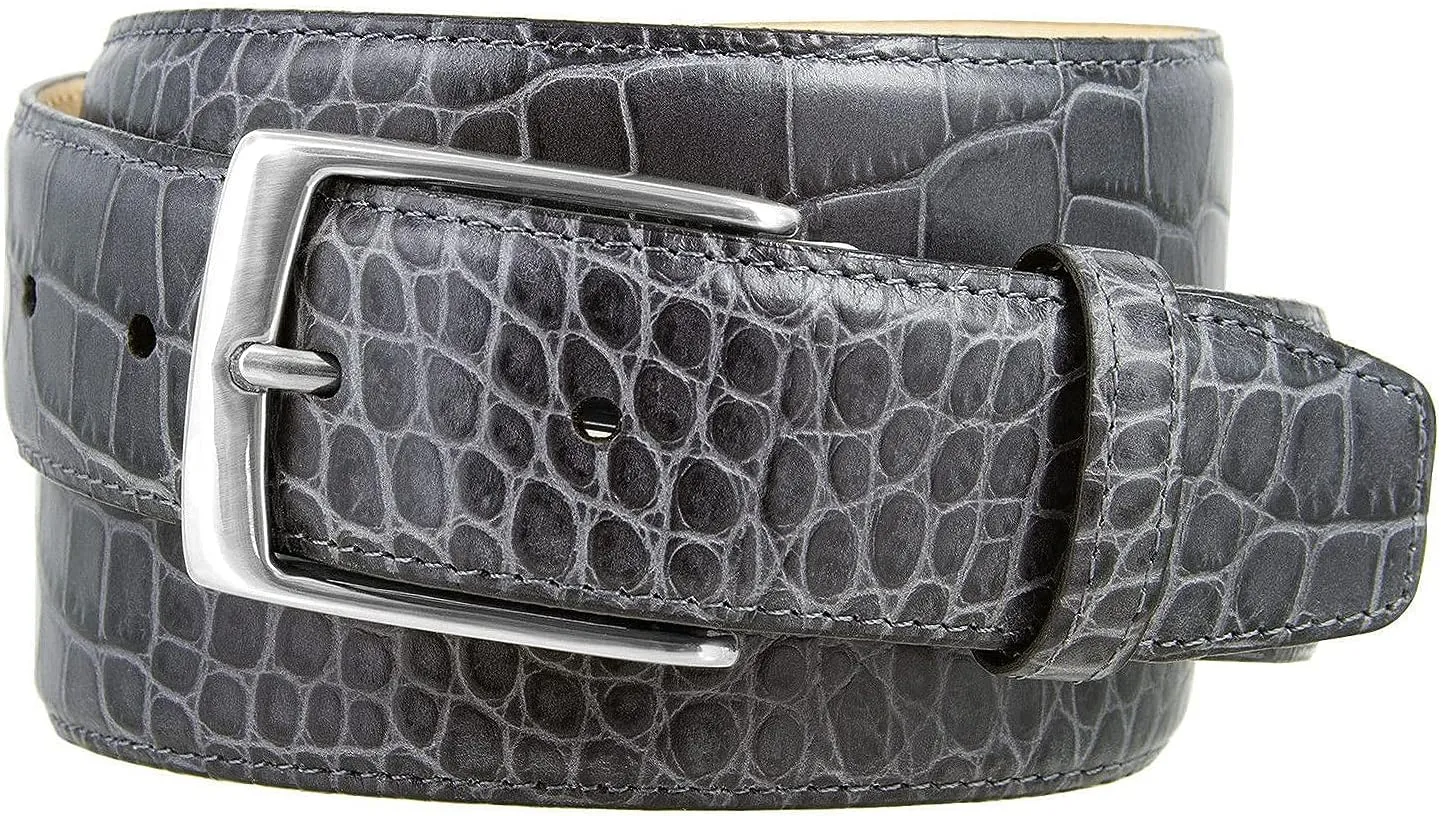 AE354 / A274 Genuine Full-Grain Cowhide Leather Dress Belt Nickel Finish Buckle 1-3/8''(35mm) Wide, 1"(25mm) Wide