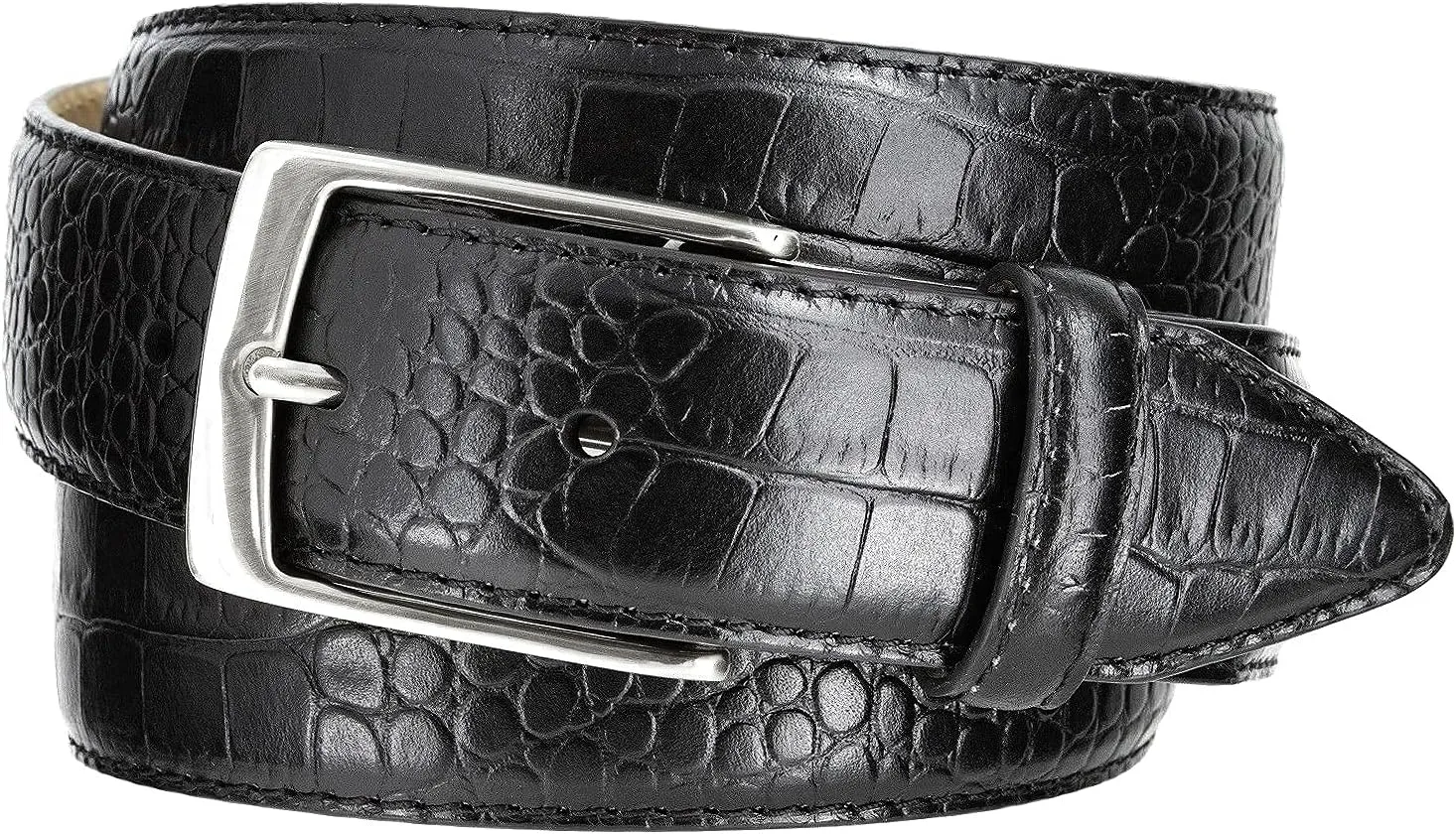 AE354 / A274 Genuine Full-Grain Cowhide Leather Dress Belt Nickel Finish Buckle 1-3/8''(35mm) Wide, 1"(25mm) Wide