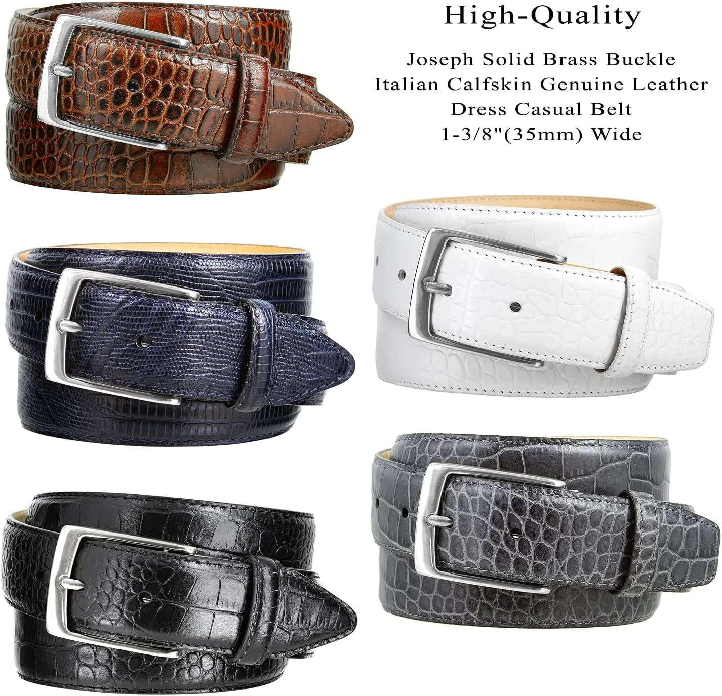 AE354 / A274 Genuine Full-Grain Cowhide Leather Dress Belt Nickel Finish Buckle 1-3/8''(35mm) Wide, 1"(25mm) Wide