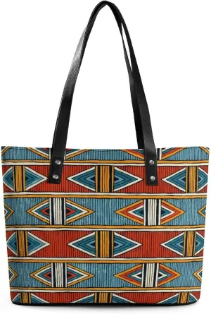 African Ethnic Pattern Women's Tote Shoulder Bag Handbag Top Handle Leather 29 * 34 * 14cm
