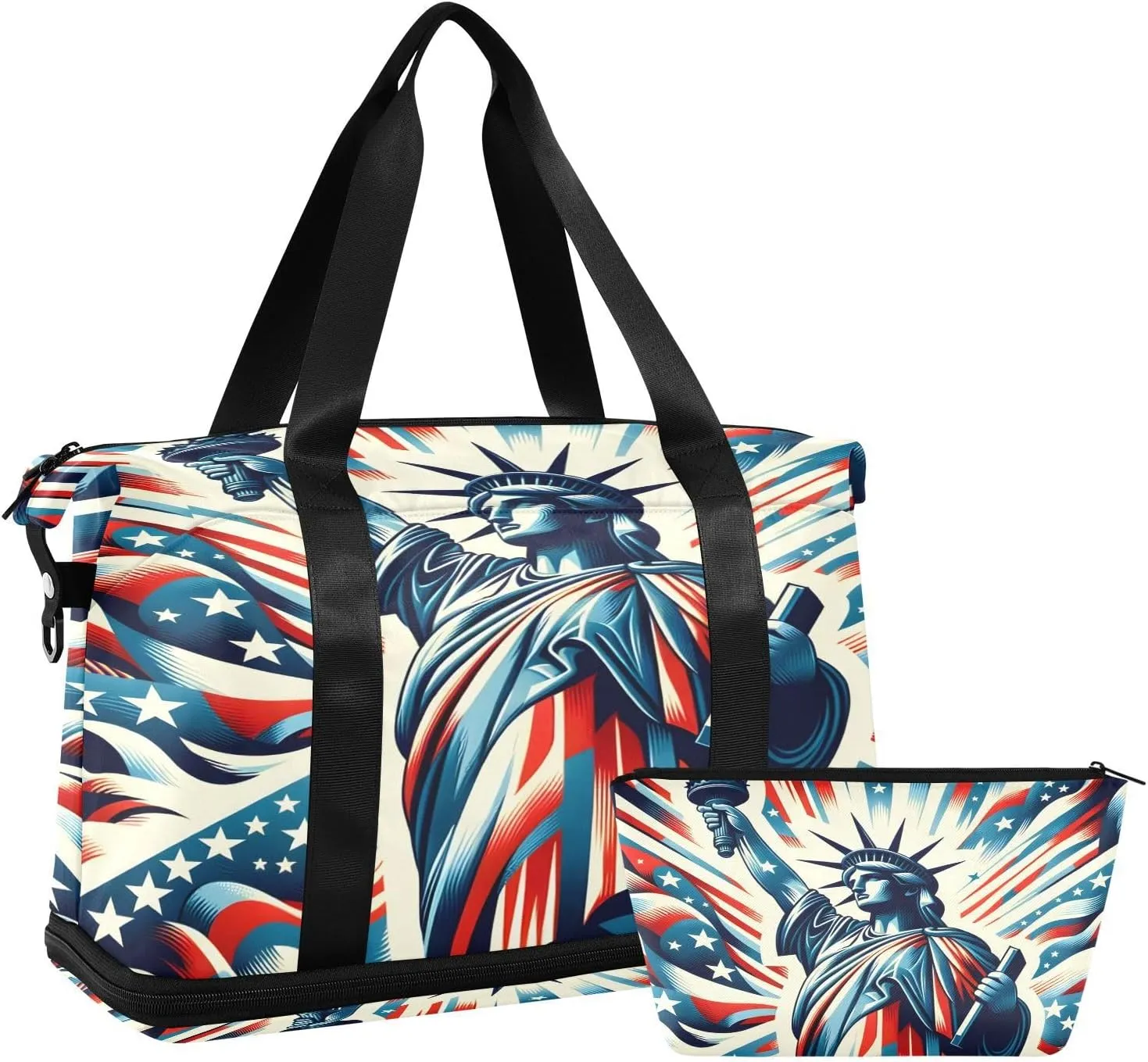ALAZA American Statue Of Liberty Travel Duffel Bag for Women Men Sports Gym Bag with Shoe Compartment Tote Weekender Overnight Bag with Wet Pocket for Travel, Gym,Yoga,Swimming