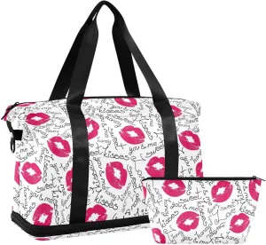 ALAZA Kiss You Lips Travel Duffel Bag for Women Men Sports Gym Bag with Shoe Compartment Tote Weekender Overnight Bag with Wet Pocket for Travel, Gym,Yoga,Swimming