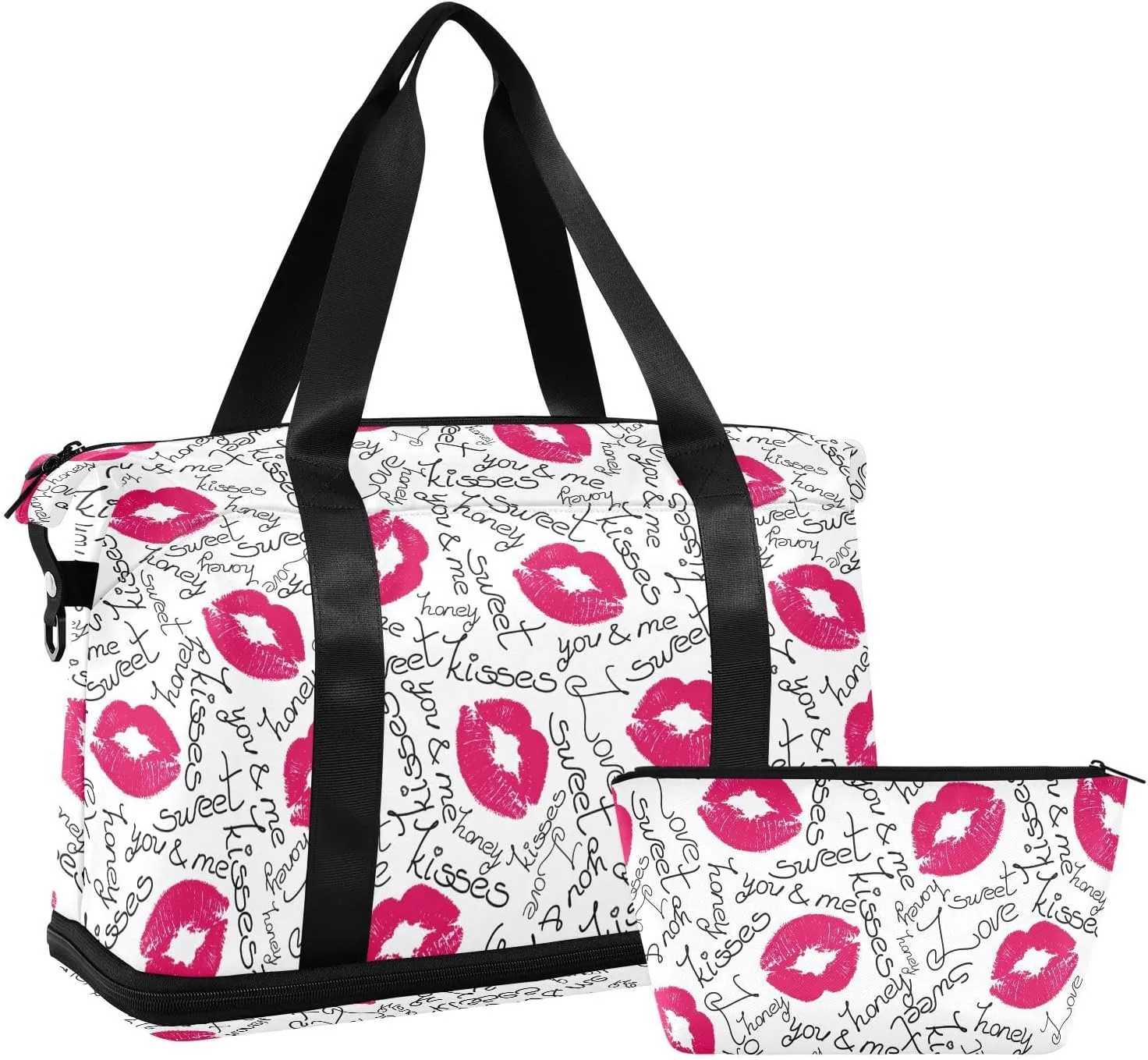 ALAZA Kiss You Lips Travel Duffel Bag for Women Men Sports Gym Bag with Shoe Compartment Tote Weekender Overnight Bag with Wet Pocket for Travel, Gym,Yoga,Swimming