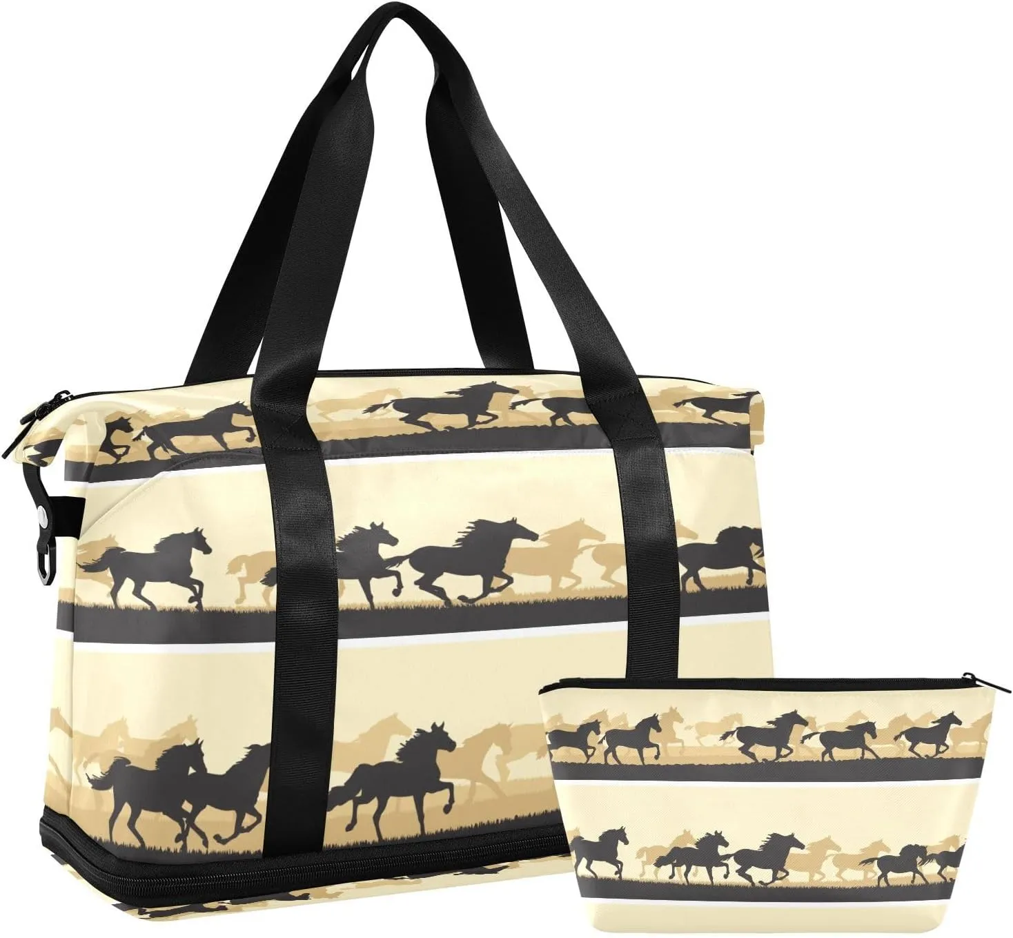 ALAZA Silhouette Horses Travel Duffel Bag for Women Men Sports Gym Bag with Shoe Compartment Tote Weekender Overnight Bags with Wet Pocket for Travel, Gym,Yoga,Swimming
