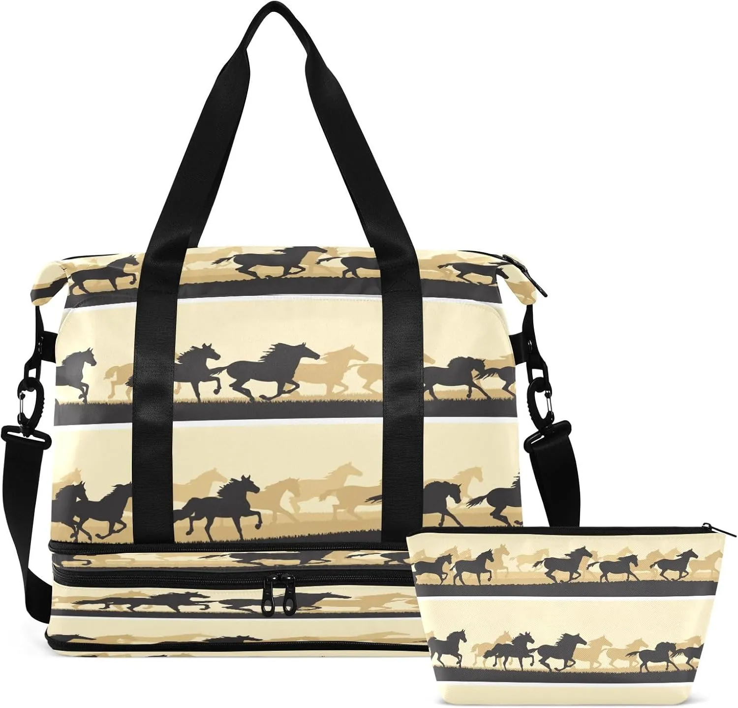 ALAZA Silhouette Horses Travel Duffel Bag for Women Men Sports Gym Bag with Shoe Compartment Tote Weekender Overnight Bags with Wet Pocket for Travel, Gym,Yoga,Swimming