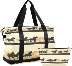 ALAZA Silhouette Horses Travel Duffel Bag for Women Men Sports Gym Bag with Shoe Compartment Tote Weekender Overnight Bags with Wet Pocket for Travel, Gym,Yoga,Swimming
