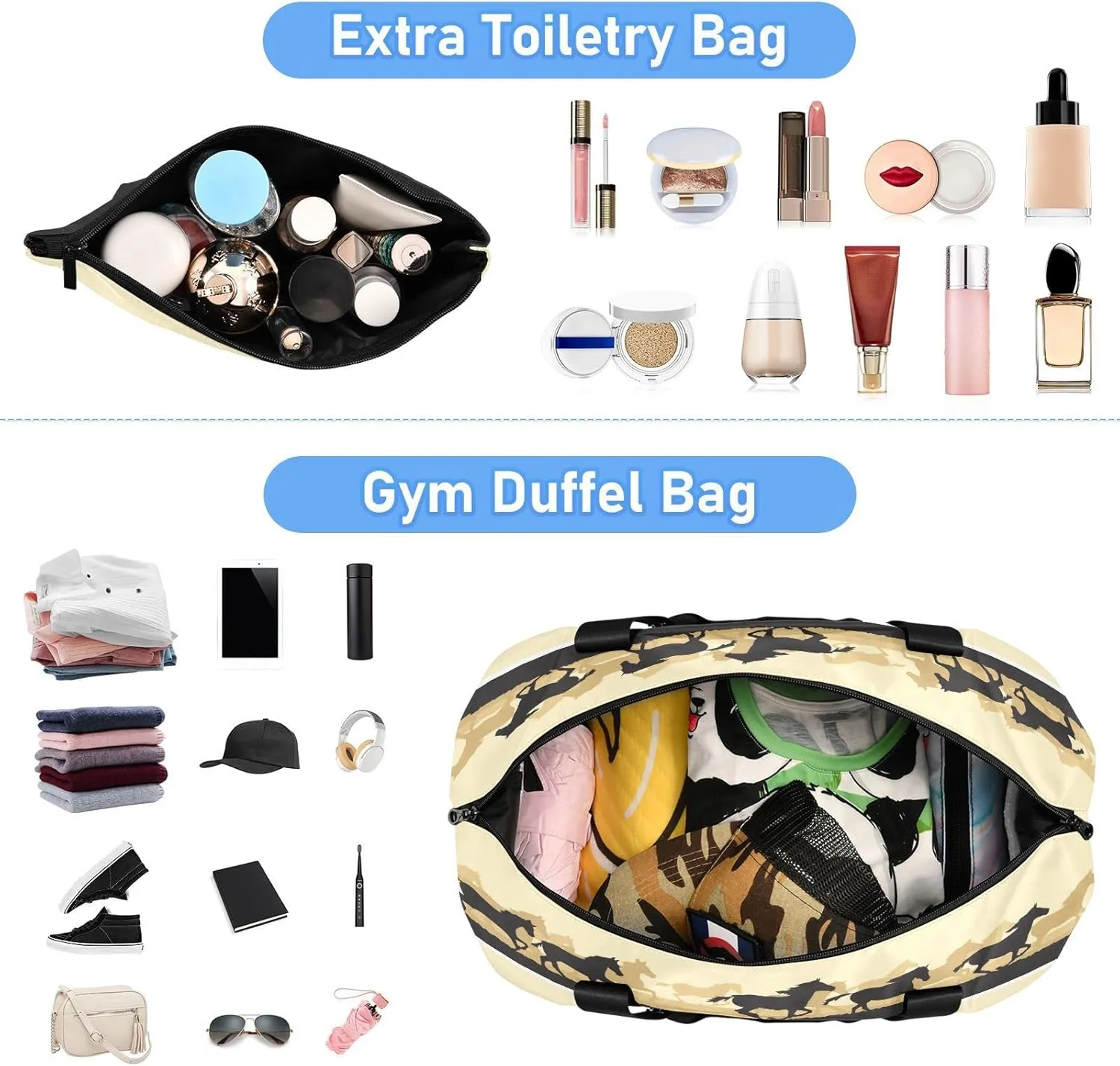 ALAZA Silhouette Horses Travel Duffel Bag for Women Men Sports Gym Bag with Shoe Compartment Tote Weekender Overnight Bags with Wet Pocket for Travel, Gym,Yoga,Swimming