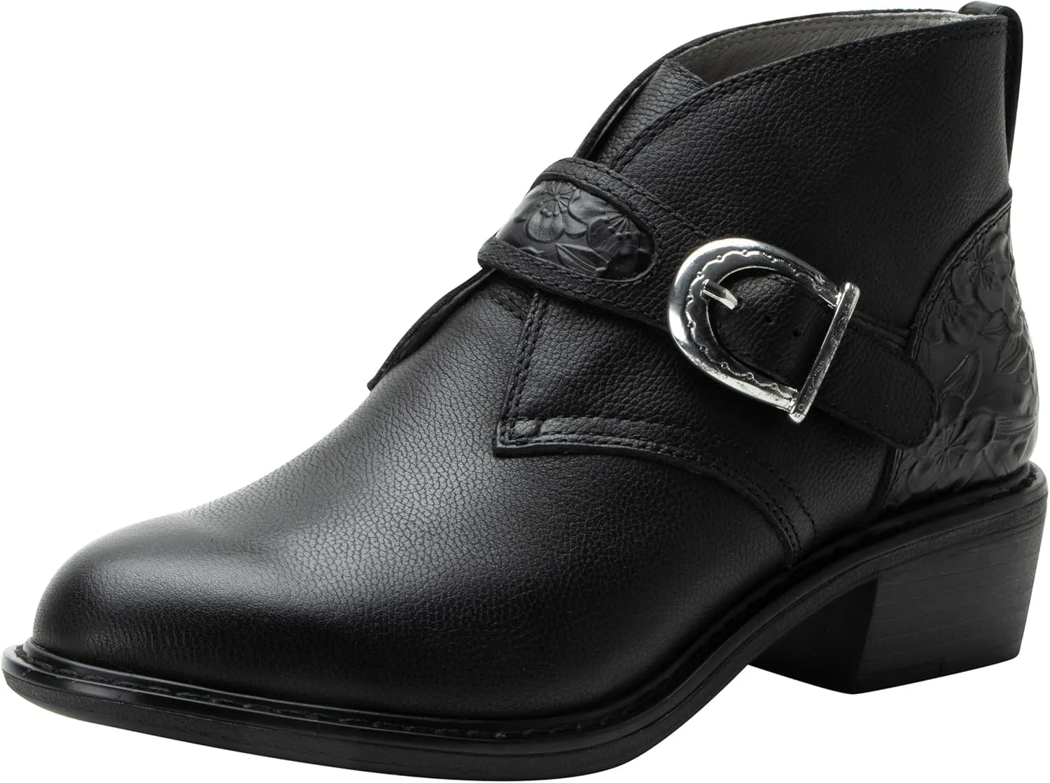 Alegria Womens Mikki Western Buckle Leather Bootie