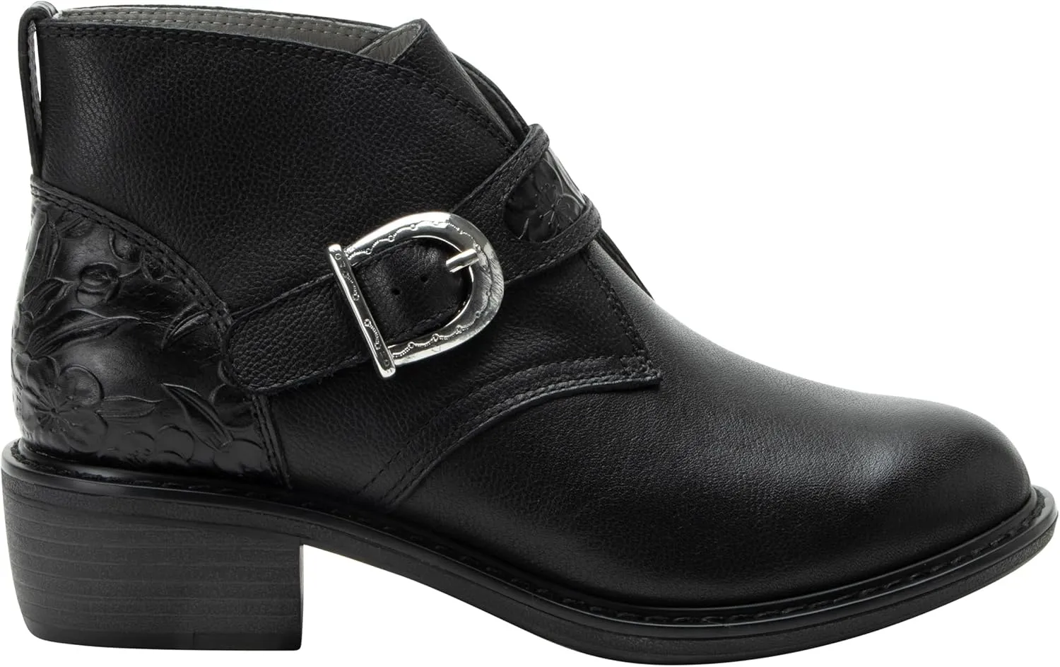 Alegria Womens Mikki Western Buckle Leather Bootie
