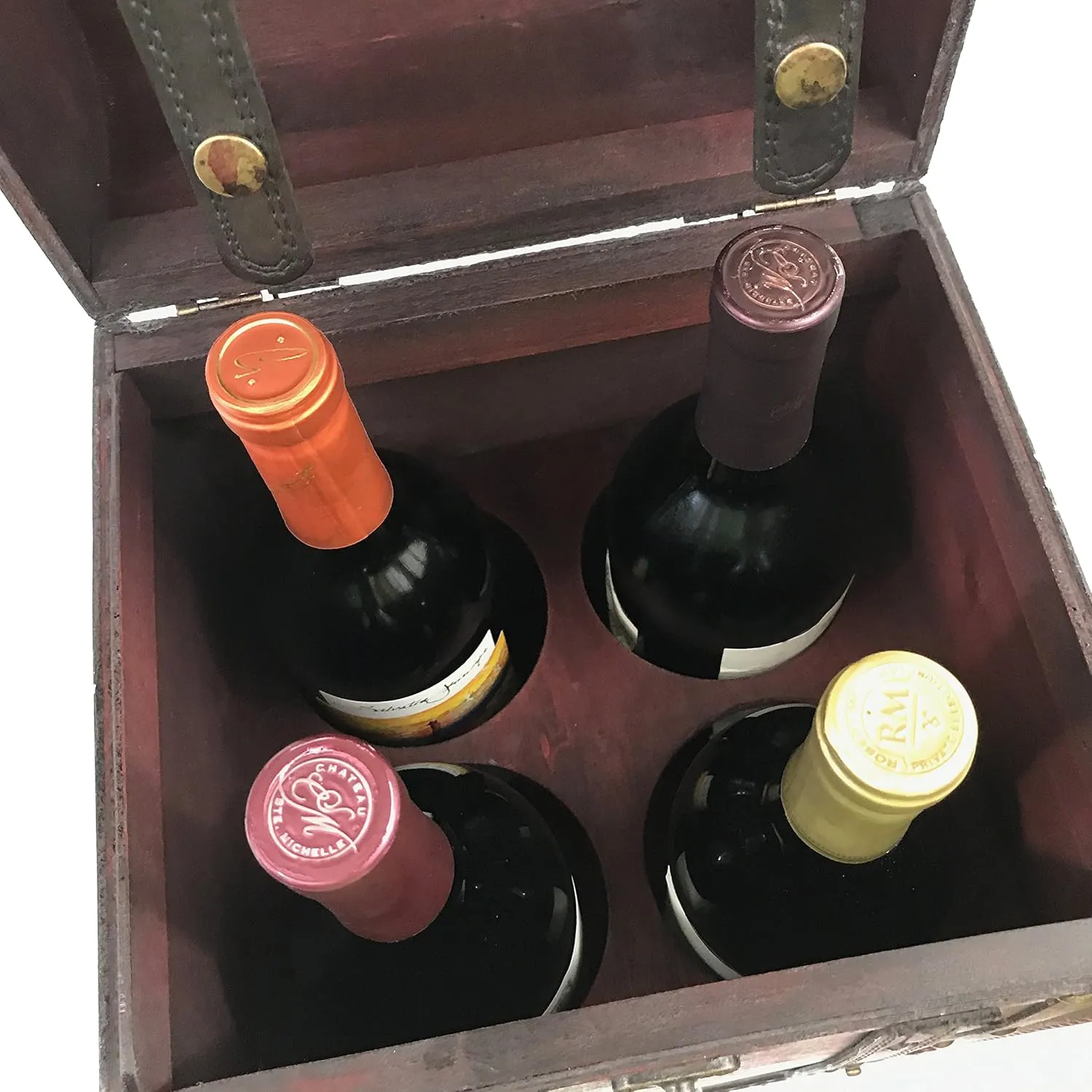 Allgala Wooden Wine Bottle Box with Antique Finish, 4-Bottle, HD90201