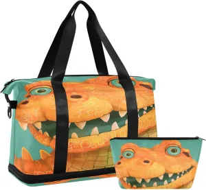 Alligator Head Travel Duffel Bag Waterproof Gym Sport Tote Bag Carry On Weekender Bag with Compartment