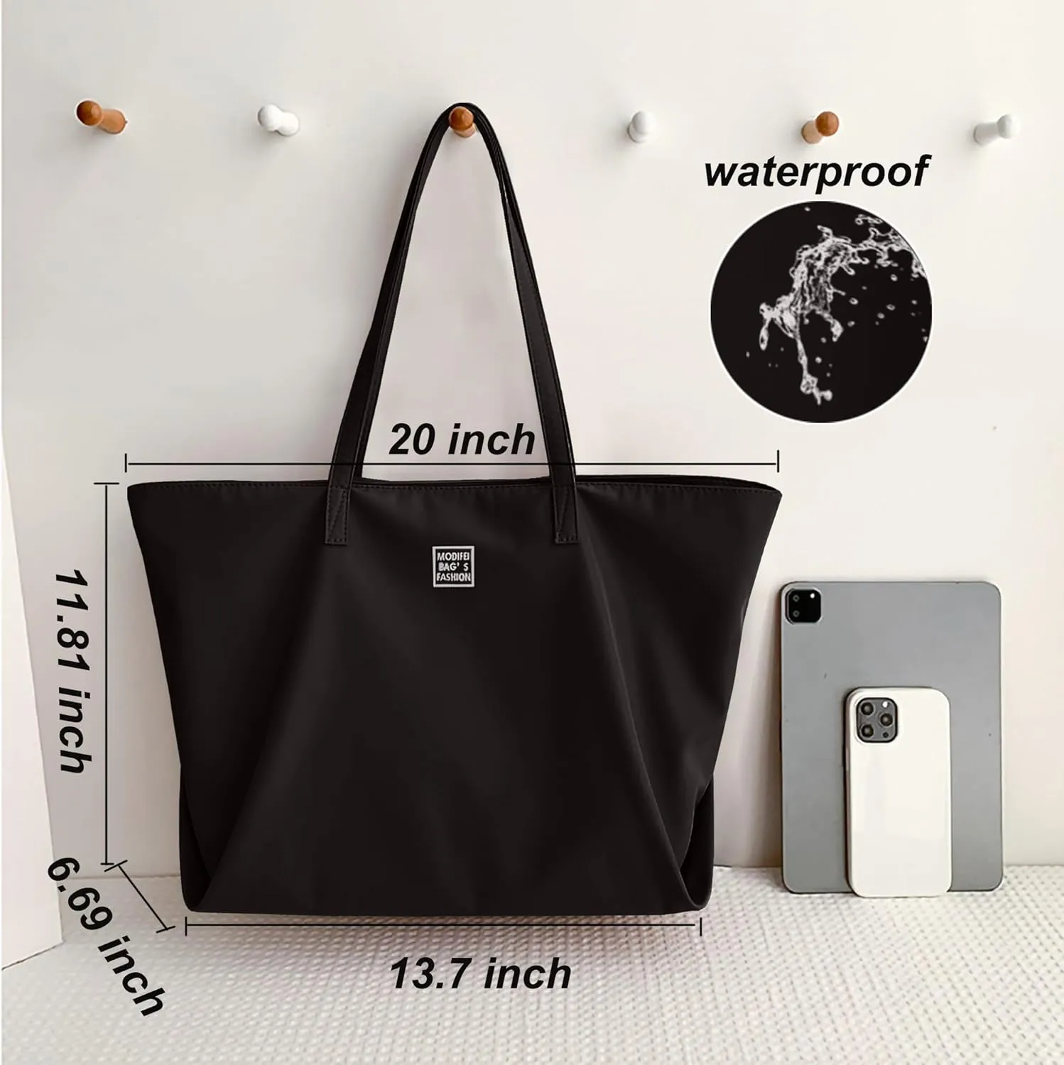 ALUWU Nylon Tote Bag for Women Waterproof Shoulder Handbag with Zipper