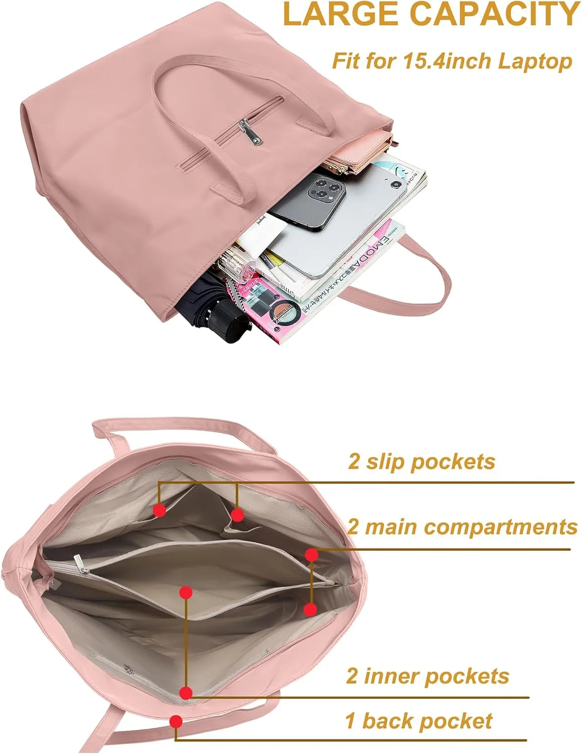 ALUWU Nylon Tote Bag for Women Waterproof Shoulder Handbag with Zipper
