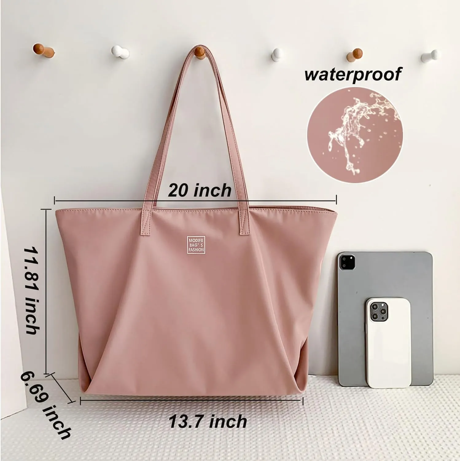 ALUWU Nylon Tote Bag for Women Waterproof Shoulder Handbag with Zipper