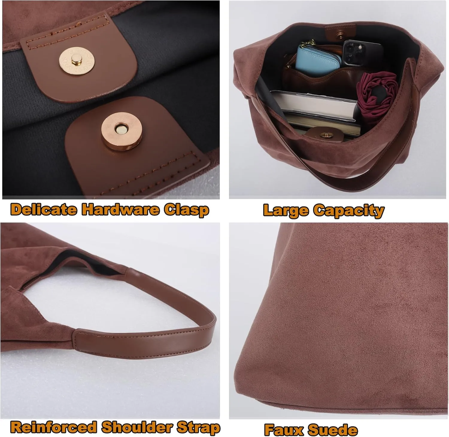 ALUWU Suede Bags for Women 2024 Retro Faux Suede Handbag Slouchy Hobo Bag Fall Purse